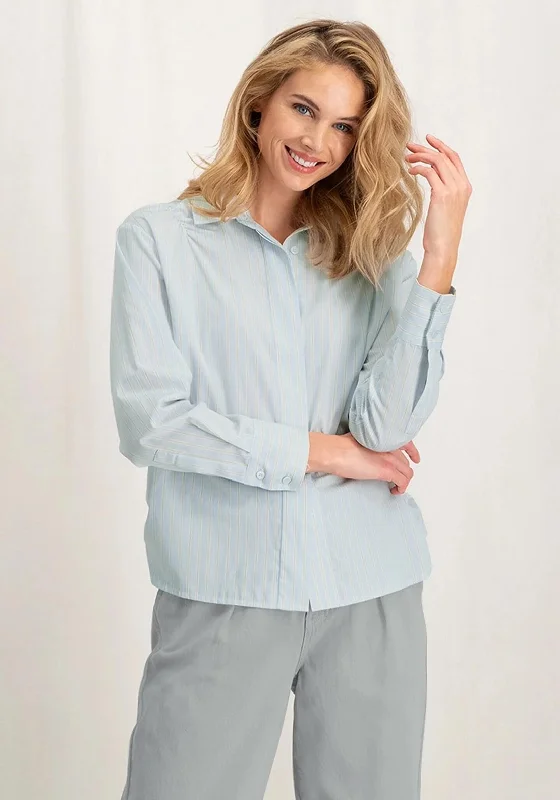 Yaya Striped Cropped Blouse, Air Blue Floral Chiffon Blouse