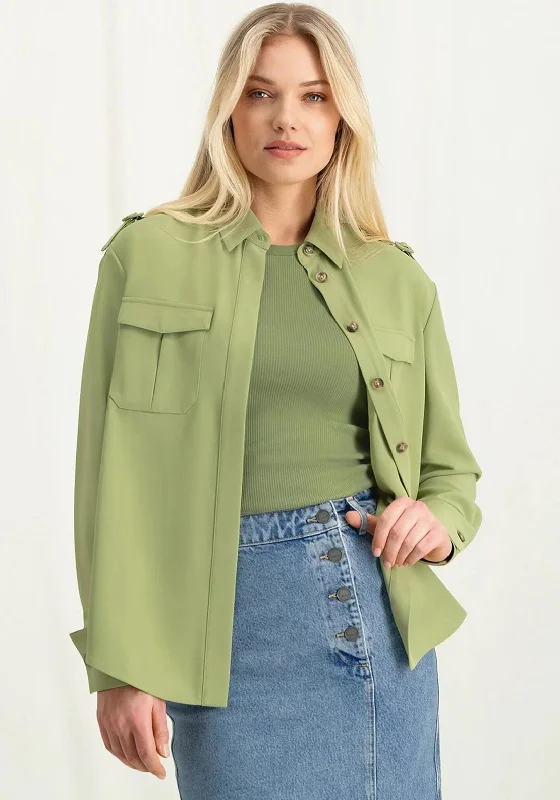 Yaya Cargo Long Sleeve Blouse, Sage Green Semi-Sheer Blouse