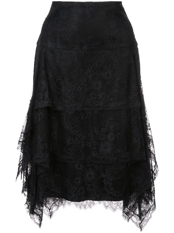 lace ruffle skirt asymmetrical skirt cut