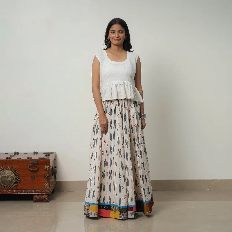 White - 24 Kali Cotton Pochampally Ikat Skirt with Border 15 velvet skirt glossy