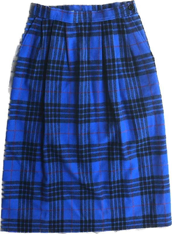 80s Pendleton Wool Blue Plaid Pencil Skirt  S(w26) wool skirt warm