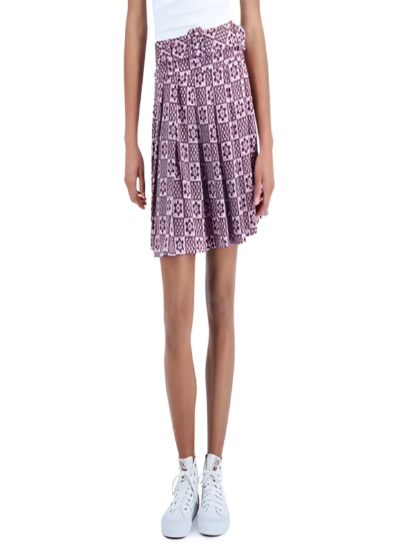 Women's Belted Printed Pleated Skirt,Purple pleated skirt texture