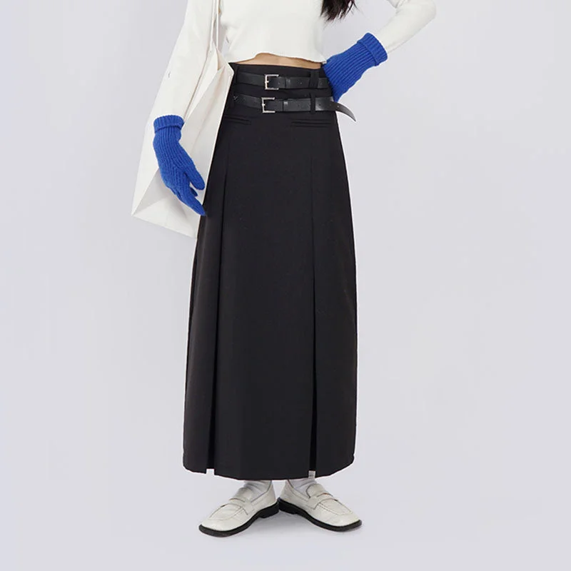 A-line Suit Skirt With Double Belt denim skirt trendy