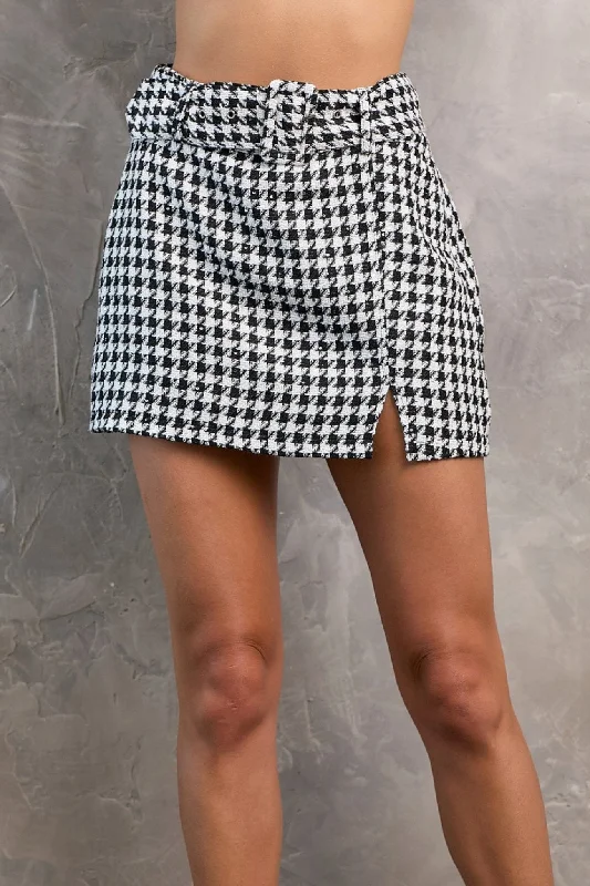 Houndstooth Mini Skirt with Belt denim skirt classic