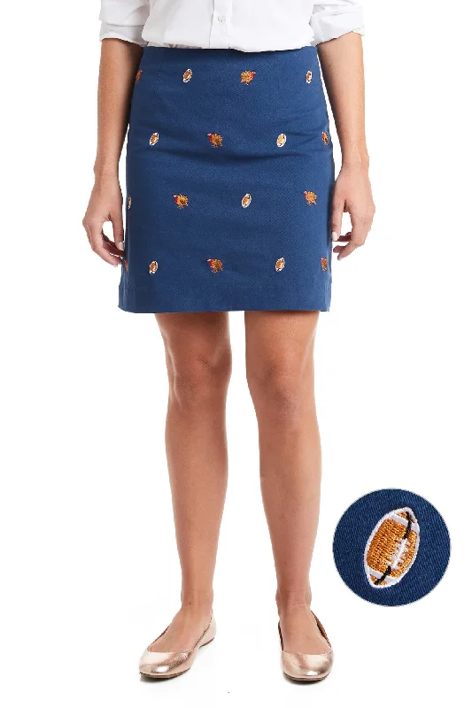 Ali Skirt Stretch Twill Nantucket Navy with Turkey & Football floral skirt print