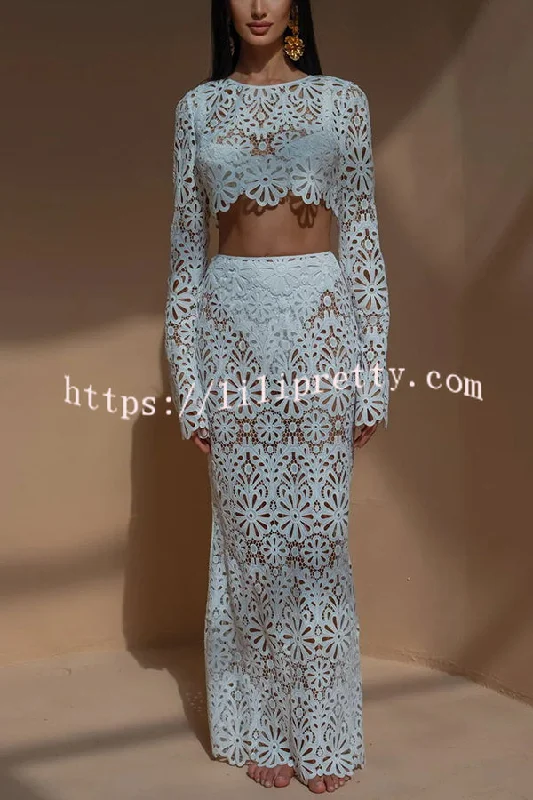 Lilipretty® Balmy Summers Crochet Lace Floral Pattern Elastic Waist Fishtail Vacation Maxi Skirt corduroy skirt cozy Lilipretty® Balmy Summers Crochet Lace Floral Pattern Elastic Waist Fishtail Vacation Maxi Skirt corduroy skirt cozy