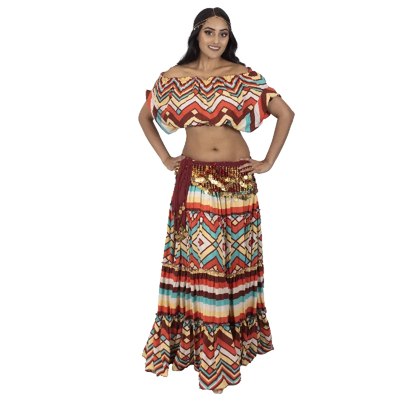 Belly Dance 25 Yard Skirt With Peasant Top & Belt Set silk skirt sleek