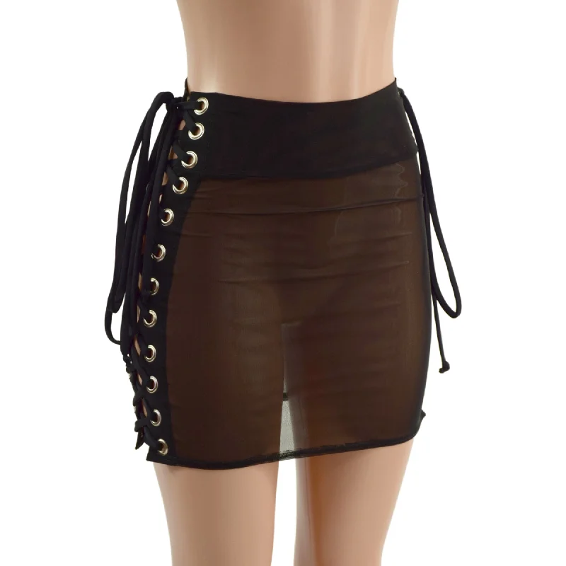 Mesh Bodycon Skirt with Laceup Hips cashmere skirt soft