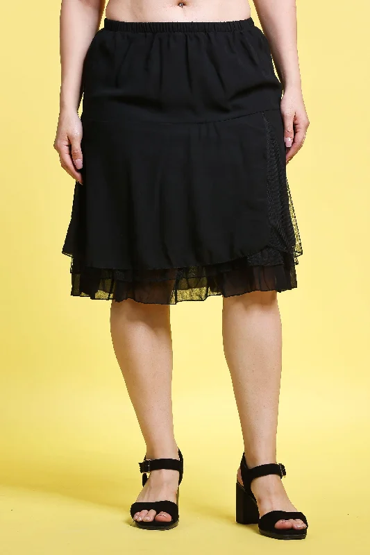 Black Solid Layered Skirt corduroy skirt cozy