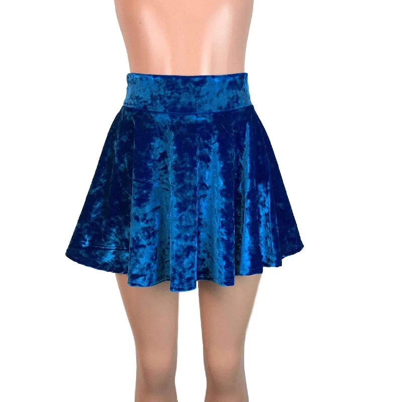 Skater Skirt - Blue Crushed Velvet satin skirt smooth