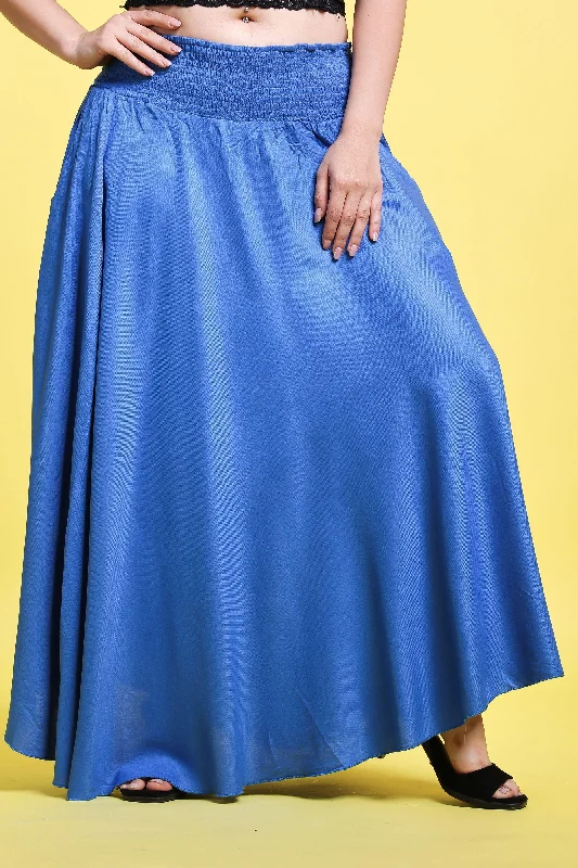 Blue Solid Long Skirt velvet skirt sumptuous