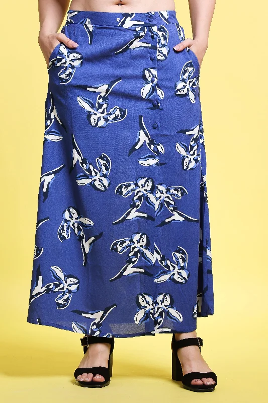 Blue Sparrow Printed Long Skirt denim skirt trendy