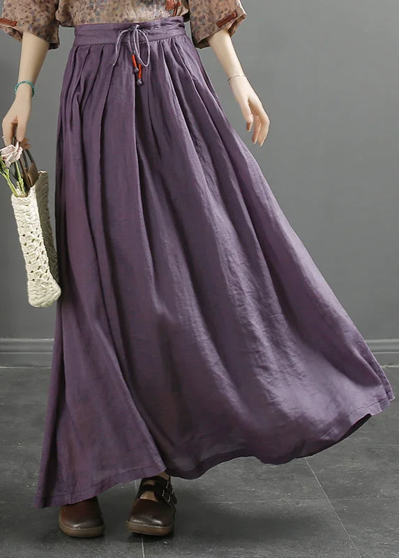 Boutique Purple Drawstring Exra Large Hem Linen Skirt Spring leather skirt modern