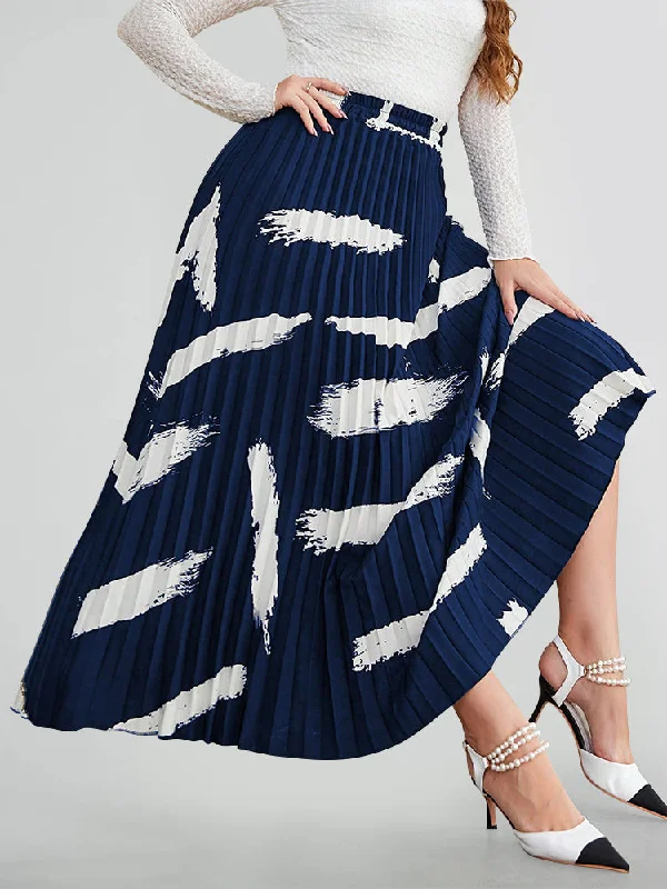 Brushstroke Print Pleated A-Line Skirt denim skirt stylish