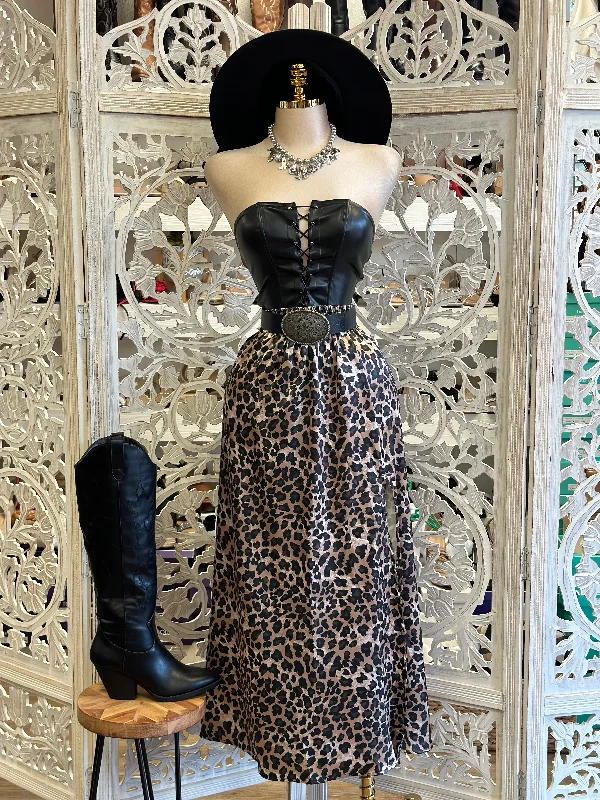Cheetah Print Maxi Skirt- Estira, Stretchy wool skirt sturdy
