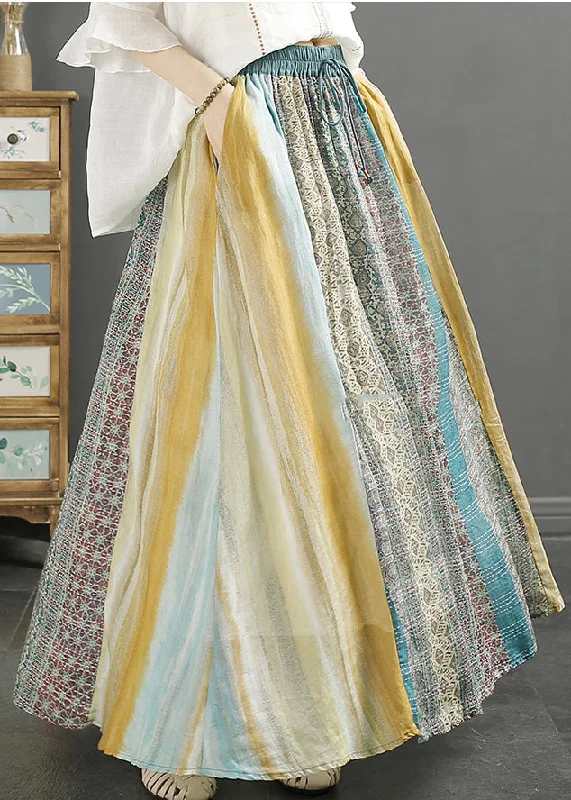 Classy Blue Print Patchwork Linen A Line Skirt Spring lace skirt intricate