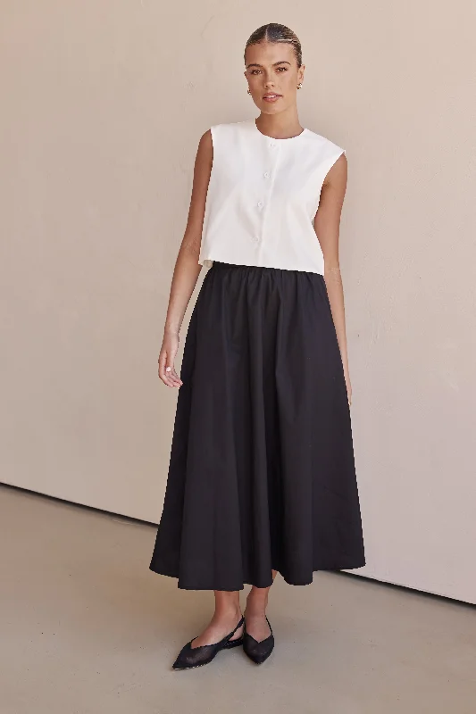 Conley Midi Skirt (Black) low waist skirt
