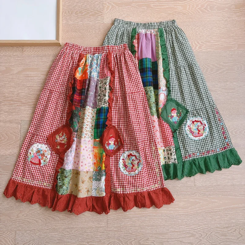 Cottagecore Patchwork Embroidery Skirt asymmetrical skirt cut