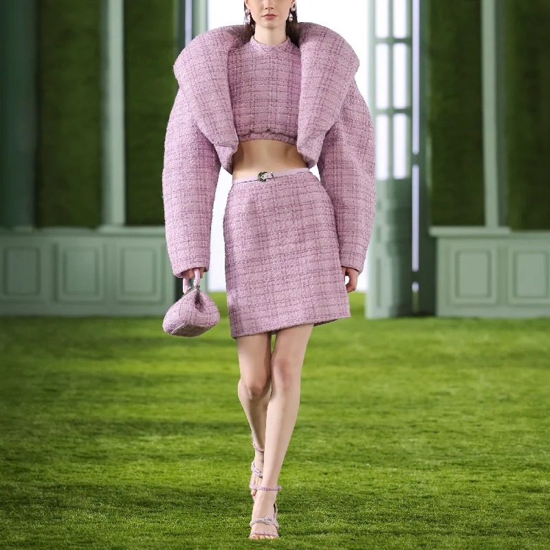 Cropped Puffer Jacket with Top & Skirt silk skirt lustrous