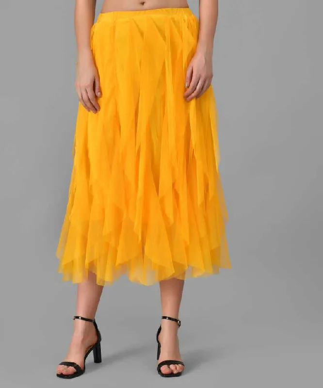 TANDUL  Women Solid A-line Yellow Skirt ruffled skirt detail