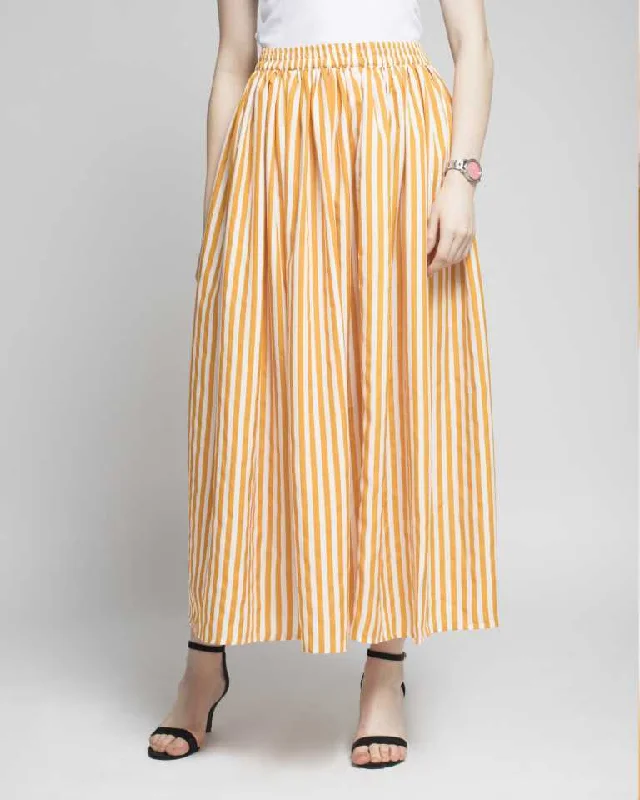 TANDUL  Women Striped Flared Yellow Skirt flowy skirt hem