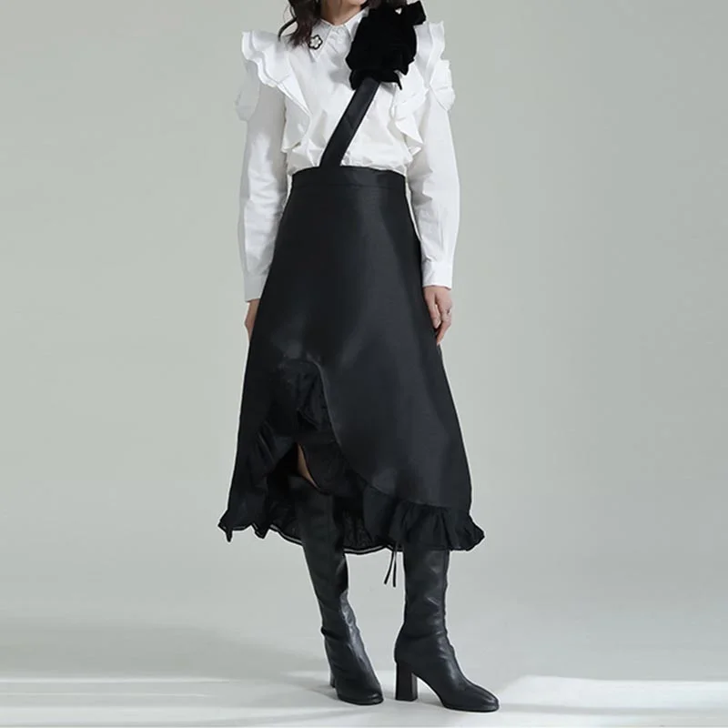 Detachable Straps Irregular Panel Ruffle Skirt cashmere skirt fine