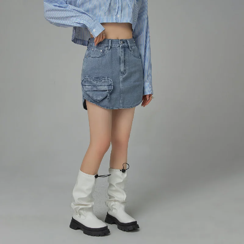Heart Pocket Denim Skirt silk skirt smooth