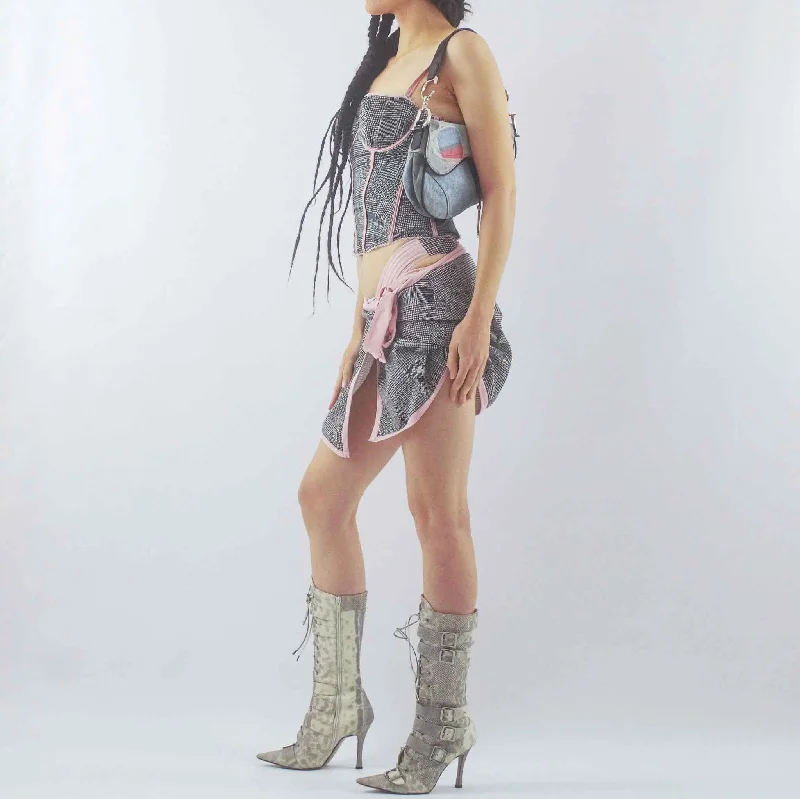 Bustier and sarong set with Prince of Wales print - S/S 2002 denim skirt classic
