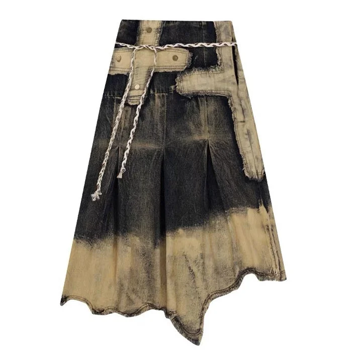 Fairy Grunge Washed Long Denim Skirt wool skirt thick
