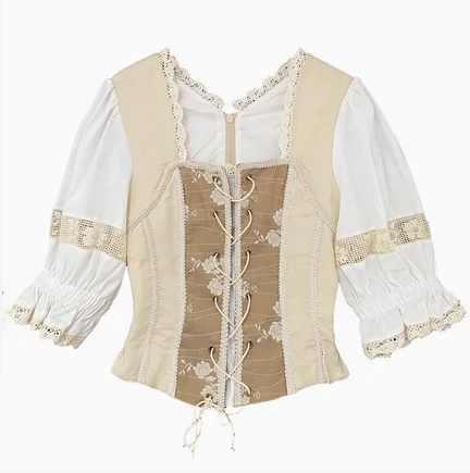Fairycore lace up Blouse Top & Skirt chiffon skirt airy
