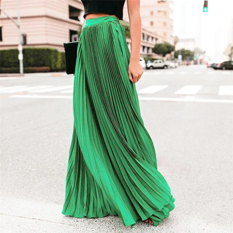 Fashion Pleated Long Skirt 2019 Lady Casual Loose Soild High Waist Long Skirt Ladies All-match Ankle-Length Skirts Multi Colors denim skirt durable