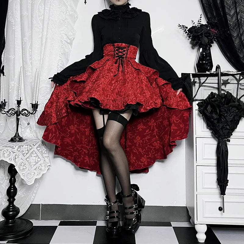 Mall Goth High Waist Swallowtail Women's SteamVintage Lace Up Asymmetrical High Low Skirt lace skirt elegant Mall Goth High Waist Swallowtail Women's SteamVintage Lace Up Asymmetrical High Low Skirt lace skirt elegant
