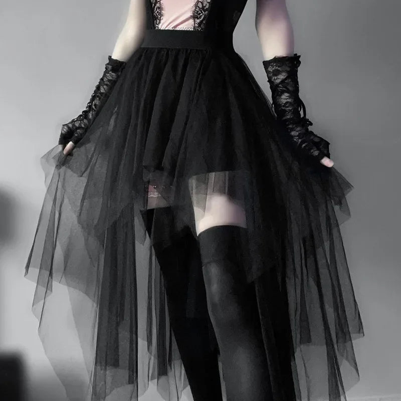 Fashion Net Yarn High-Waisted Irregular for Women Gothic Style Summer Casual Sexy Skirt linen skirt natural