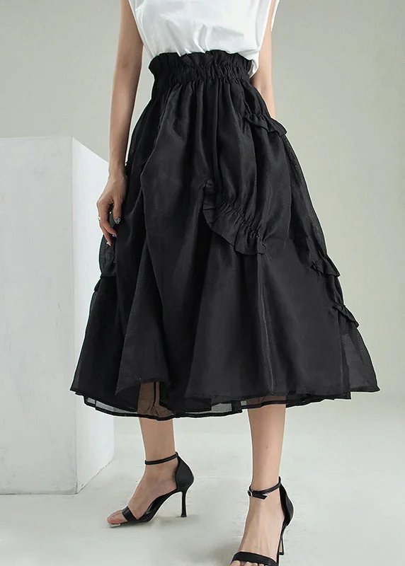 Fine Black Asymmetrical wrinkled Tulle Skirts Spring denim skirt durable