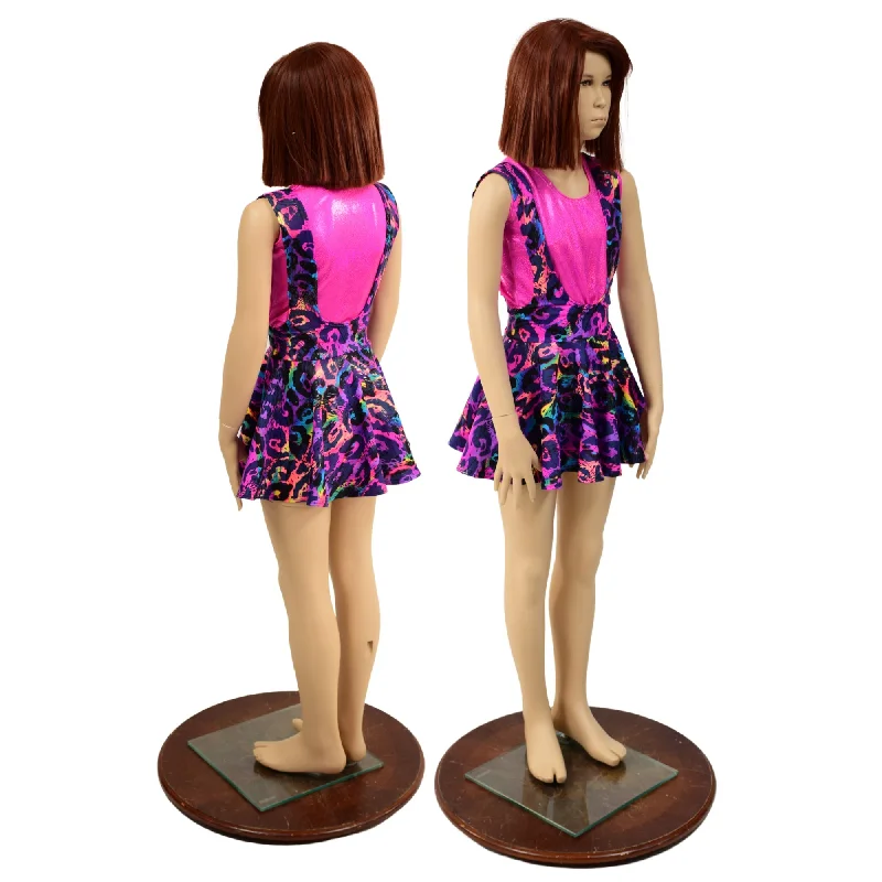Girls Rainbow Leopard Suspender Skirt velvet skirt luxurious
