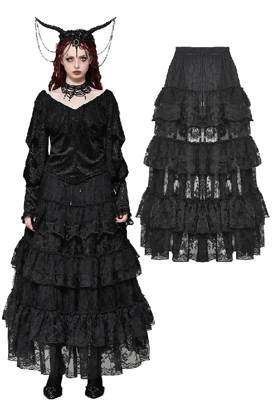 Gothic princess rose layered tulle cake skirt KW372 lace skirt intricate