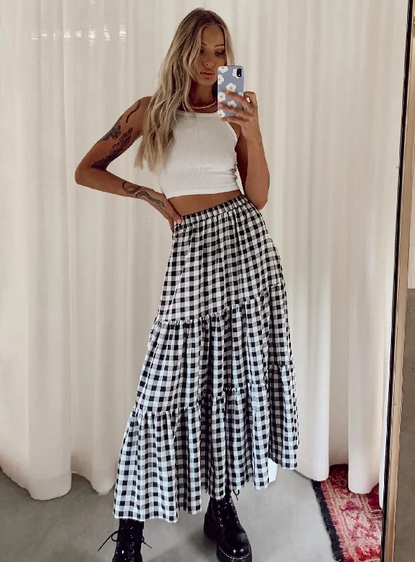 Hale Midi Skirt Black / White floral skirt print