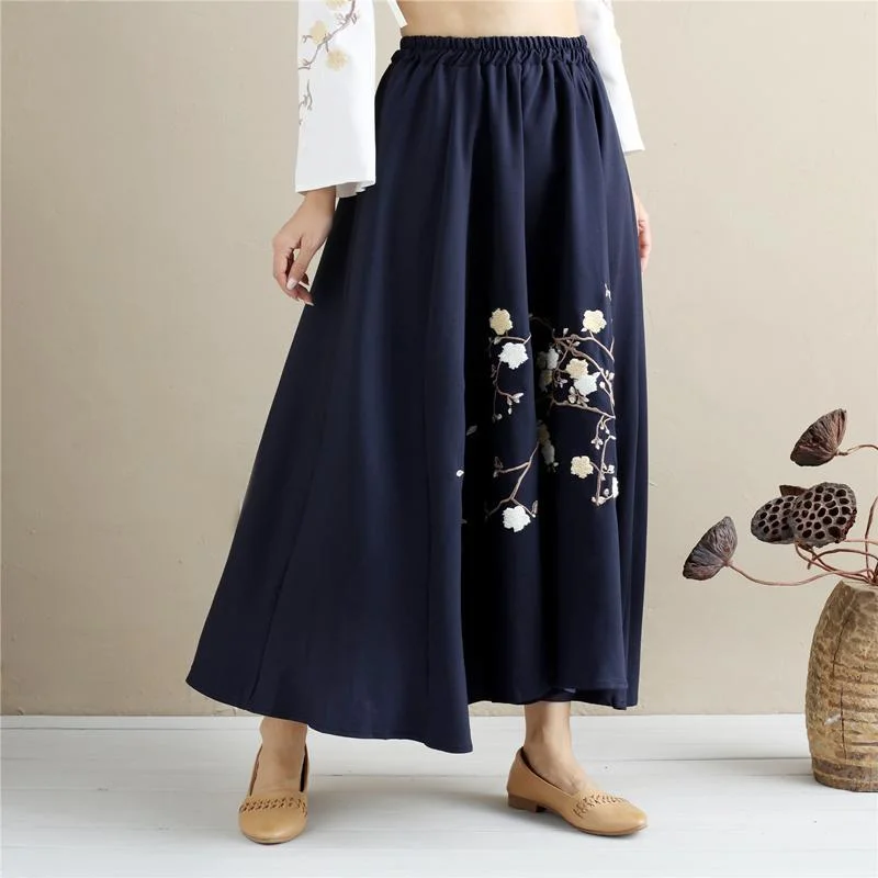 High Waist Floral Embroidered Maxi Skirt silk skirt elegant