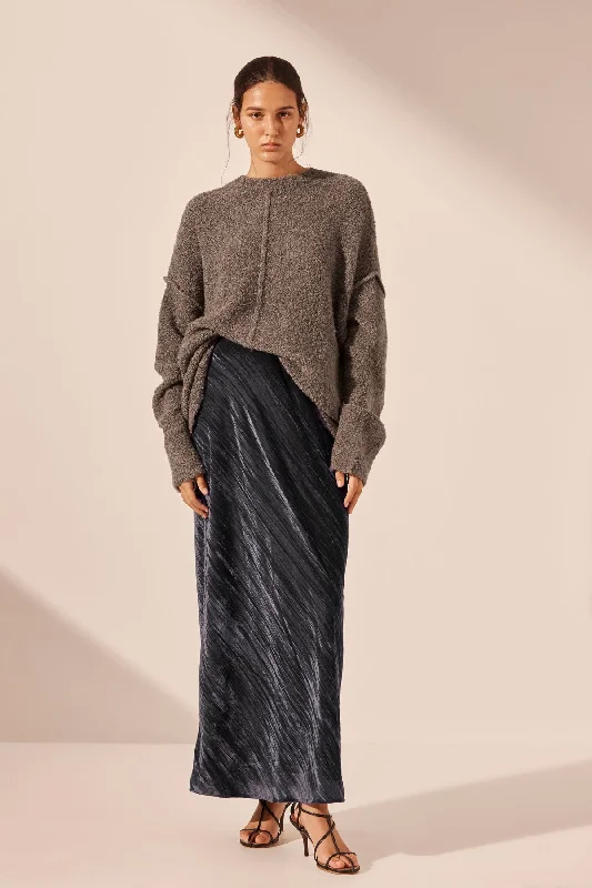 HOLLI BIAS CUT MAXI SKIRT - DARK ASH velvet skirt luxurious