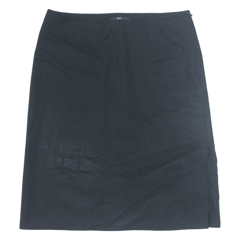 HUGO BOSS Formal Side Slit Knee Length Pencil Skirt Black Wool Womens UK 10 mini skirt trendy
