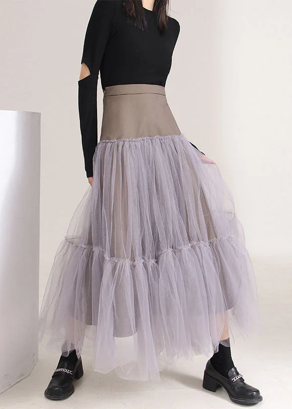 Italian Asymmetrical Patchwork Tulle Skirts Spring silk skirt lustrous