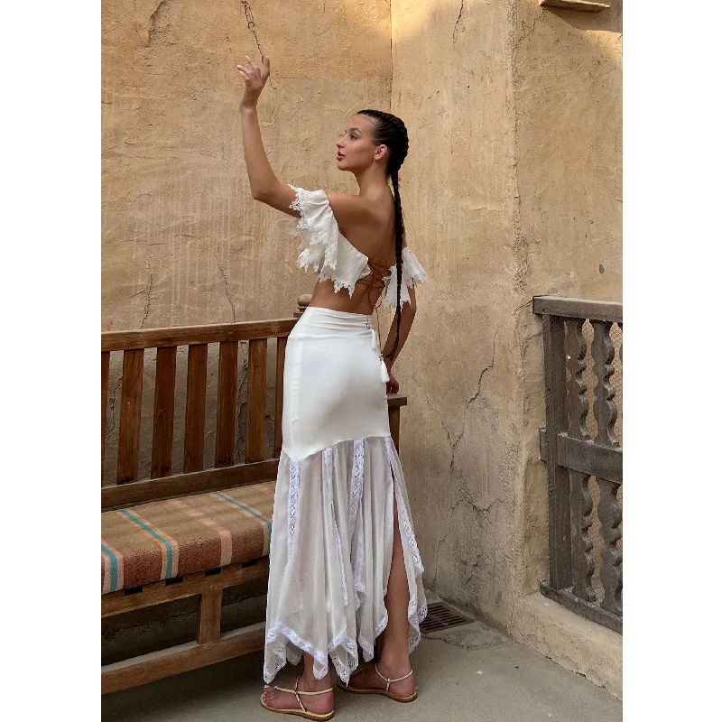 Ivory Modal Jersey & Chiffon Handkerchief Skirt velvet skirt luxury