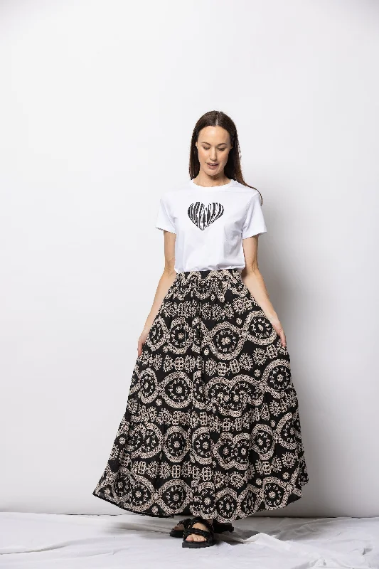 Ivy Maxi Skirt -Black/Cream elastic waist skirt