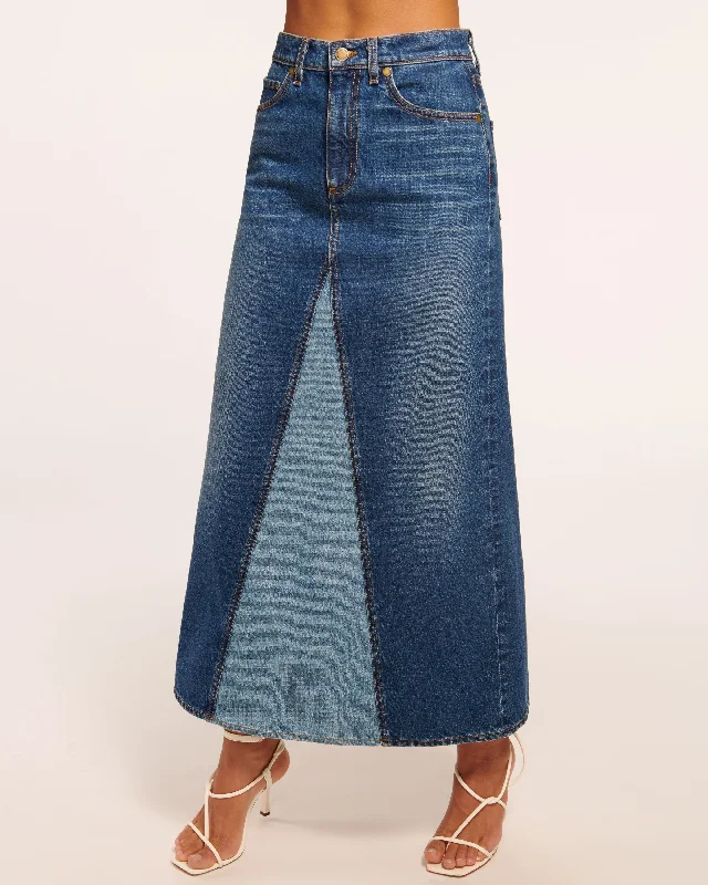 Jannie Two-Tone Denim Maxi Skirt denim skirt stylish