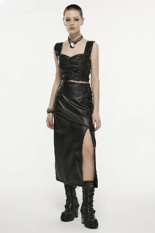 Women's A-line High Waist Split Faux Leather Daily Fashion Concise Female Black Skirt wool skirt thick