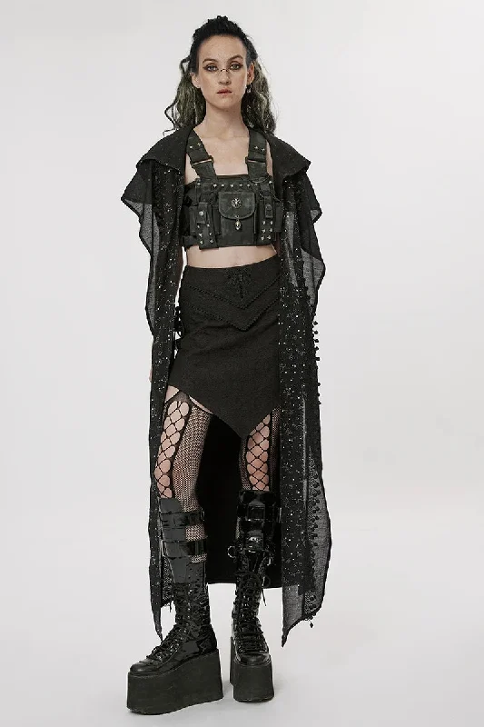 Women's Gothic Jacquard Dark Long Sexy Design Asymmetrical Style A-shaped Personality Skirt high slit skirt