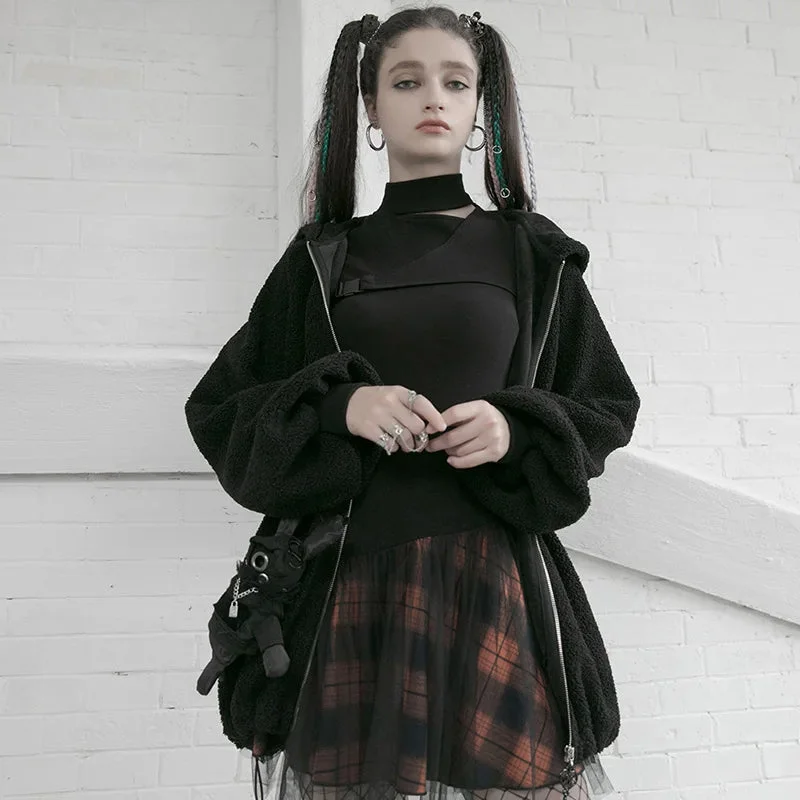 Women's Stitched Thick Daily Mesh Warm Plaid Mini Personality Fluffy Style High-waisted Skirt wool skirt warm