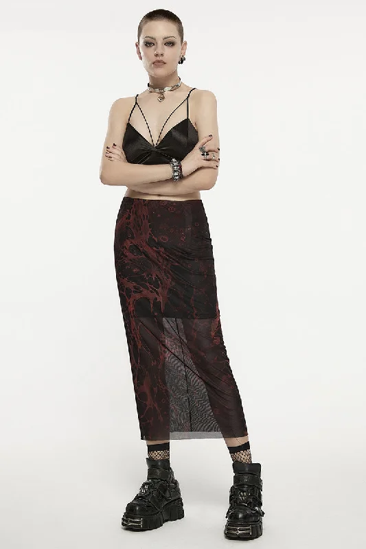 Women's Gothic Original Irregular Lava Pattern Printed Gauze Straight Fashion Soft Personality Sexy Skirt lace skirt elegant