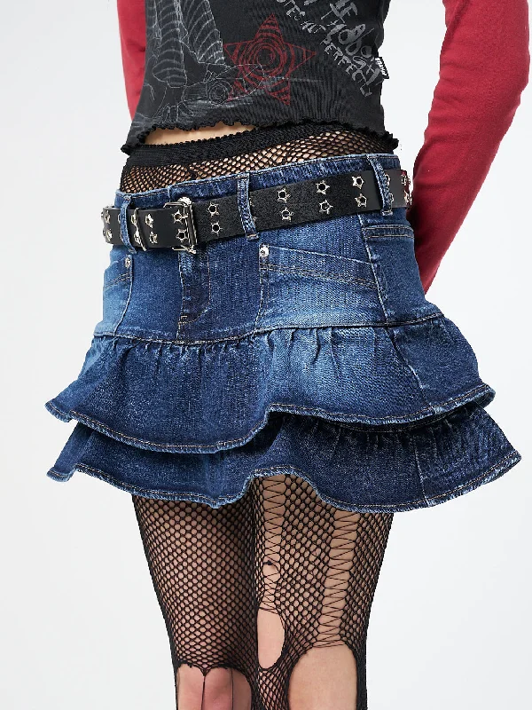 Kat Washed Blue Denim Y2K Mini Skirt floral skirt print