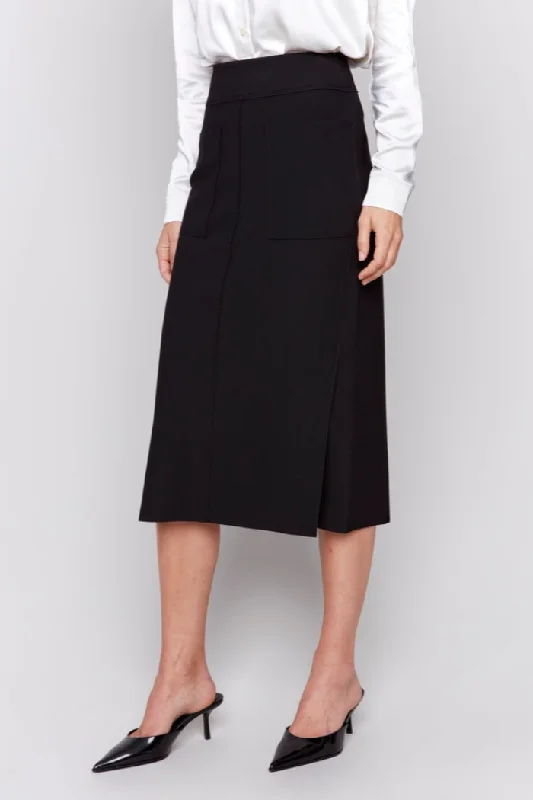 Knee Length Skirt with Side Slits and Pockets chiffon skirt delicate